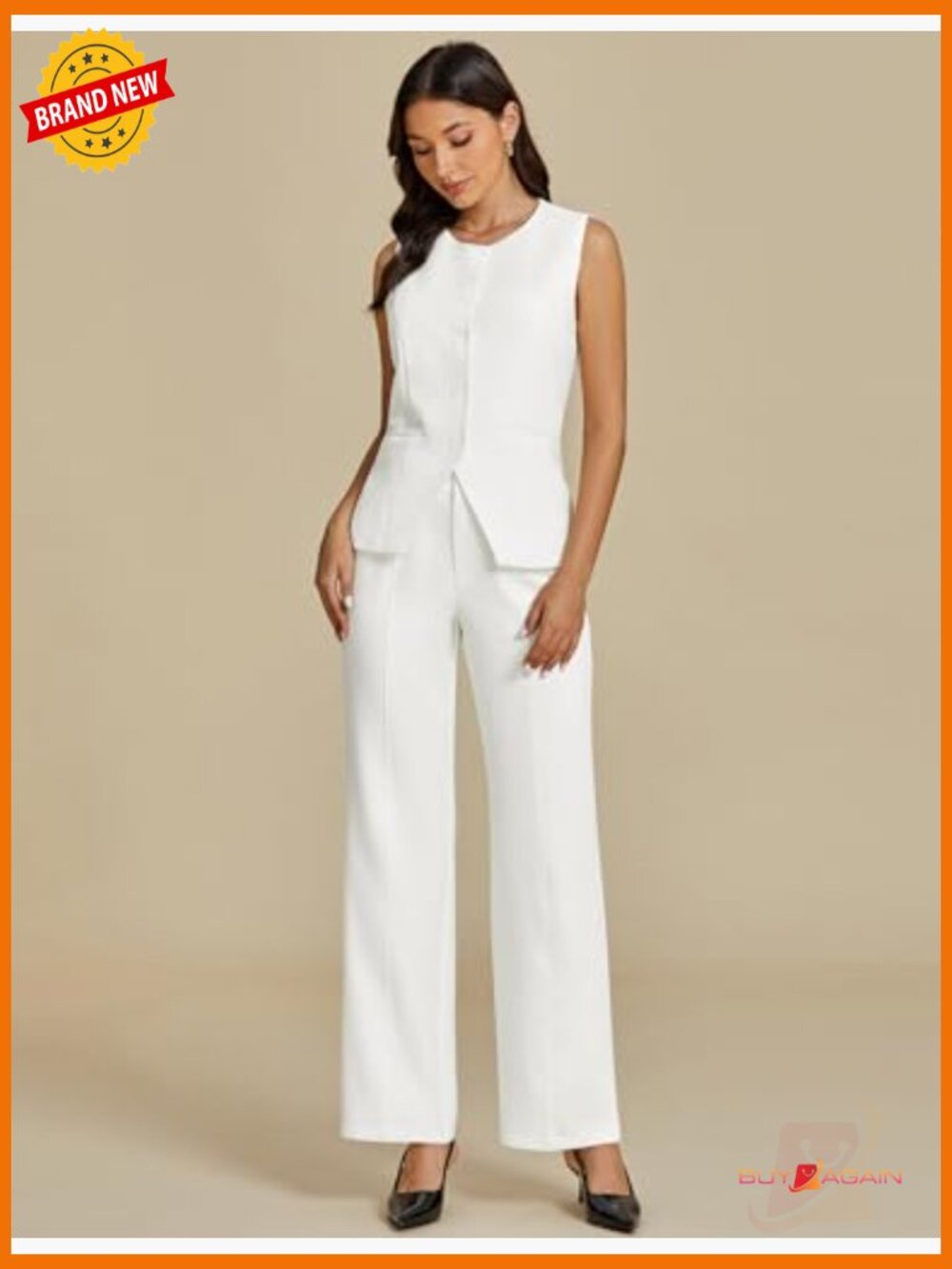 Dressy 2 Piece Pantsuit Set Sleeveless Blazer Wide Leg Pants Business Casual - Picture 7 of 7